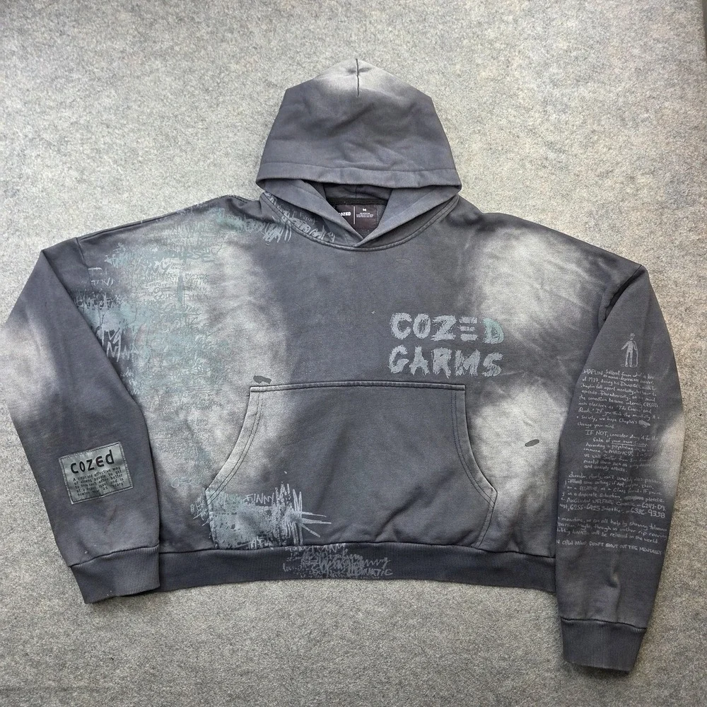 Cozed Hoodie Mens Medium Gray Fleece Pullover Sweatshirt Graphic Garms Logo